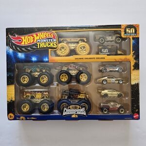 Hot Wheels Monster Trucks Trophy Champions 50 Bigfoot Mattel Gold Box Set